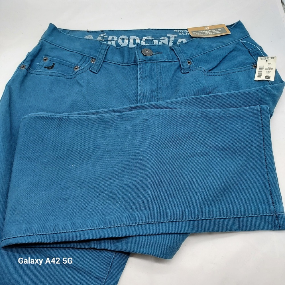 Aeropostale Bowery Slim Straight Pants Mens 30x32 Teal Blue Chinos NWT